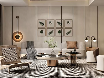 Quiet Living Room Home Living Room Sofa Decoration Wall Lamp Stool Floor Curtain Hanging Picture Coffee Table Lamp Side Table Leisure Chair 3d model