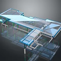 Modern Transparent Glass Structure With Blue Frame And Multi Layer Supporting Components 3d model