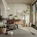 Cozy Home Balcony Interior With Rocking Chair Potted Plants And Wooden Cabinet
