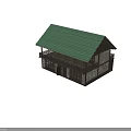 Traditional Ancient Building With Green Tile Roof Wooden Balcony Stone Wall And Wooden Windows