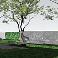 Modern Garden Feature Wall With Trees Manicured Hedges And Stone Pathway