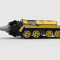 Building Block Yellow Tank Model With Tracks Black Cannon And Spiked Front
