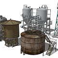Industrial Equipment Featuring Metal Storage Tanks Tower Structure With Ladders And Platforms