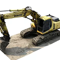 Yellow Komatsu Tracked Excavator With Digging Arm And Bucket On Ground