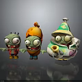 Cartoon Zombie Characters Three Funny Creatures In Green Orange Teapot Costumes