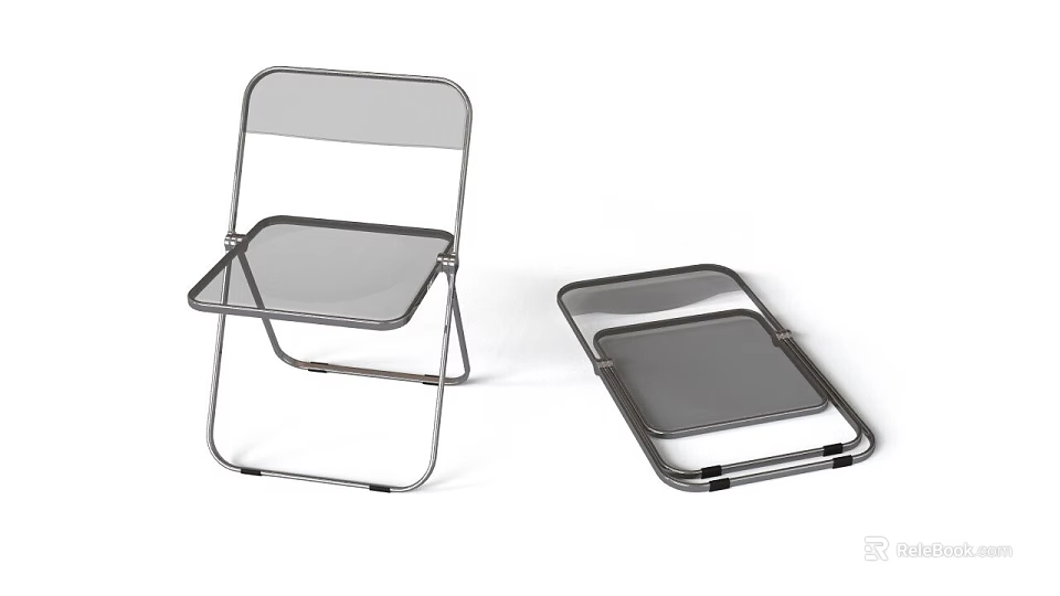 Modern Folding Leisure Chair with Sturdy Metal Frame and Transparent Seat Back 3d model 