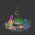 Magical Fantasy Scene With Central Glowing Pool And Surrounding Robed Characters