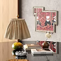 Elegant Decorative Ornament Set With Table Lamp Painting Books And White Flower Vase