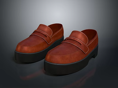 Brown Leather Loafers With Thick Platform Sole Classic Slip On Casual Fashion Footwear 3d model
