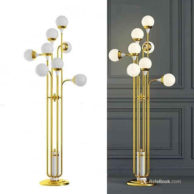 Stylish Golden Floor Lamp Featuring Multiple White Spherical Bulbs And Modern Design 3d model 