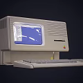 Retro Desktop Computer With CRT Monitor Blue Screen Keyboard And Mouse