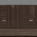 Wooden Wardrobe With Carved Details Drawers And Modern Open Shelves Design