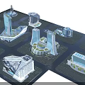Multiple Modern Office Building Models With Various Geometric Shapes And Glass Curtain Walls