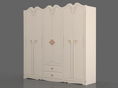 Elegant White Wardrobe Design With Ornate Carvings Four Doors And Bottom Drawers 3d model