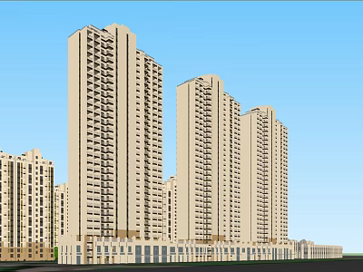 Modern High Rise Residential Buildings With Contemporary Exterior And Blue Sky 3d model
