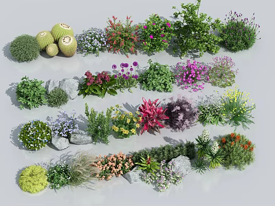Diverse Colorful Flowers and Green Plants 3D Models Collection with Natural Elements 3d model