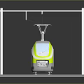 Green and Yellow Electric Train with Multiple Carriages on Railway Track and Overhead Catenary System