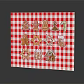 Christmas Decorative Ornament Set With Gingerbread Man Tree Bell Star On Red White Checkered Background