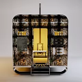 Modern Camouflage Industrial Machine With Yellow Door Control Panel And Bottom Steps