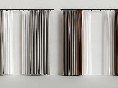 Stylish Velvet Curtains In White Grey And Brown Colors With Elegant Design For Home Decoration 3d model