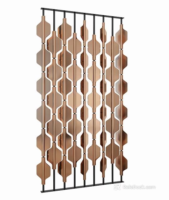 Decorative Room Divider With Modern Geometric Copper Hollow Pattern Design 3d model 