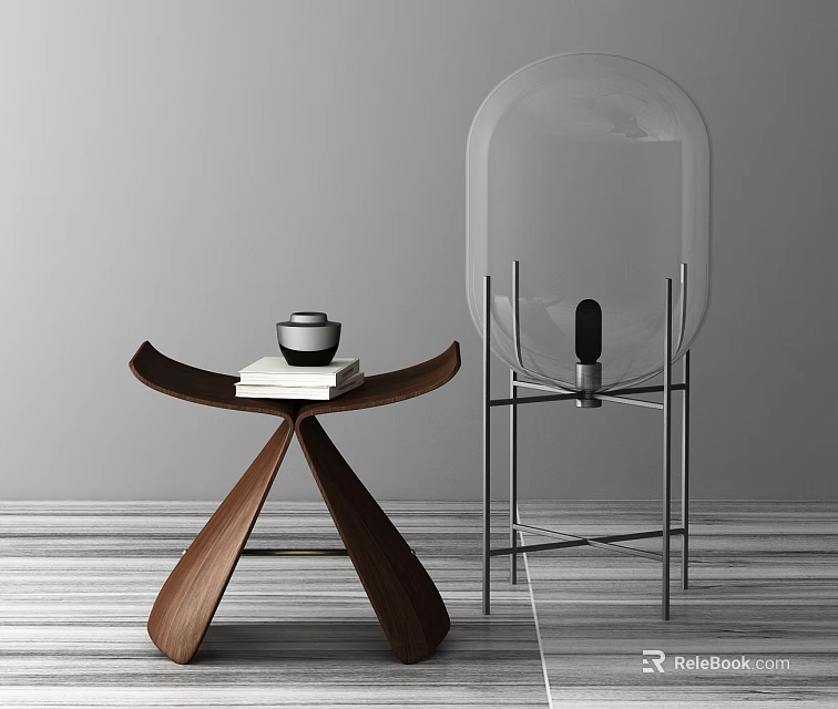 Modern Unique Side Table With Walnut Wooden Base And Transparent Decorative Element 3d model