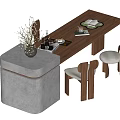 Middle Ancient Style Nakajima Dining Table and Chair Combination 3d model
