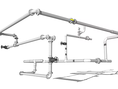 Industrial Pipe System With Valves Connections And Mechanical Installation Components 3d model