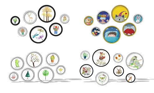 Modern Round Frame Painting Children's Room Round Decorative Painting Combination 3d model