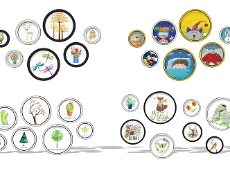 Modern Round Frame Painting Children's Room Round Decorative Painting Combination 3d model