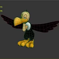 Cartoon Vulture 3D Model With Yellow Beak Black Wings And Yellow Claws White Neck