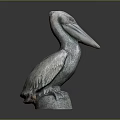 Detailed Pelican Sculpture In Standing Posture With Textured Feathers And Base