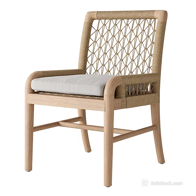 Modern Accent Chair With Rattan Weave Backrest Wooden Frame And Padded Seat For Comfort 3d model 