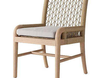 Modern Accent Chair With Rattan Weave Backrest Wooden Frame And Padded Seat For Comfort 3d model