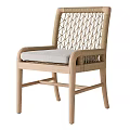 Modern Accent Chair With Rattan Weave Backrest Wooden Frame And Padded Seat For Comfort