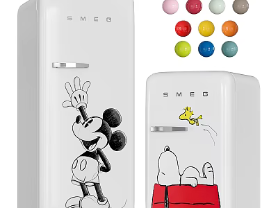 SMEG Retro Kitchen Refrigerators With Mickey Mouse Snoopy Designs And Color Options 3d model