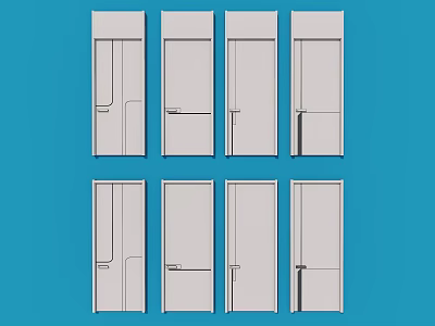 Various Swing Door Designs for Home Interior Displayed on Blue Background 3d model