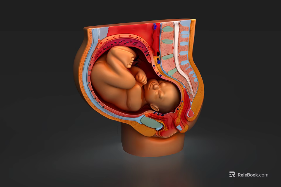 3D Medical Illustration of Human Fetus Development Inside Uterus Anatomical Structure 3d model 