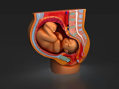 3D Medical Illustration of Human Fetus Development Inside Uterus Anatomical Structure 3d model