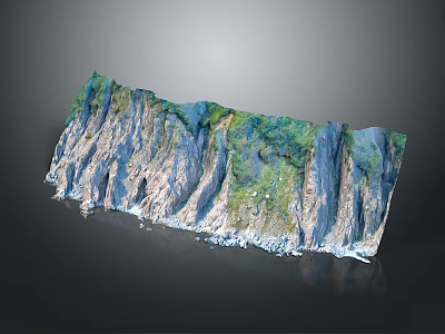 Mountainous Terrain With Blue Gray Rocky Layers Canyon Green Vegetation And Textured Surface 3d model