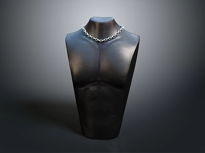 Silver Necklace Displayed On Black Mannequin Torso As Daily Living Accessory 3d model Silver Necklace Displayed On Black Mannequin Torso As Daily Living Accessory 3d model