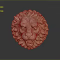 Stone Lion Head Sculpture With Detailed Mane And Facial Features On Dark Reflective Surface