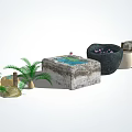 Karesansui Zen Japanese Garden Design With Stone Basin Moss And Sand Patterns