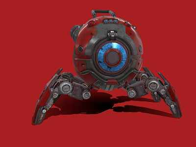 Smart Machine With Spherical Structure Mechanical Legs And Blue Circular Core 3d model