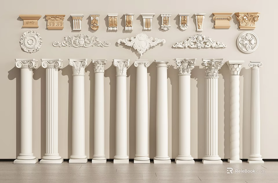 Different Types of Roman Columns Featuring Classic Capital Designs And Ornate Details 3d model 
