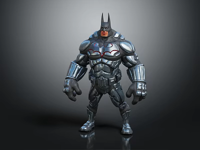 3D Rendered Batman Character In Silver Armor With Muscular Physique On Gray Background 3d model