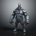 3D Rendered Batman Character In Silver Armor With Muscular Physique On Gray Background