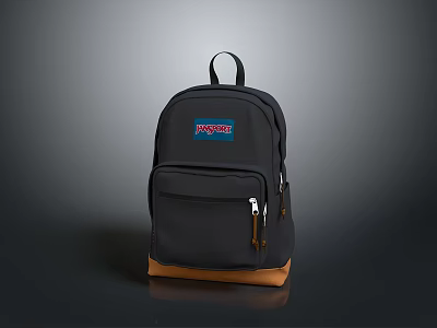 Black JanSport Backpack with Brown Base Front Pocket and Canvas Material 3d model