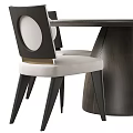 Modern Dark Wood Round Dining Table Set With Four White Upholstered Chairs
