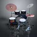 Drum Set Musical Instrument With Black Shells White Heads Colored Cymbals And Pedals